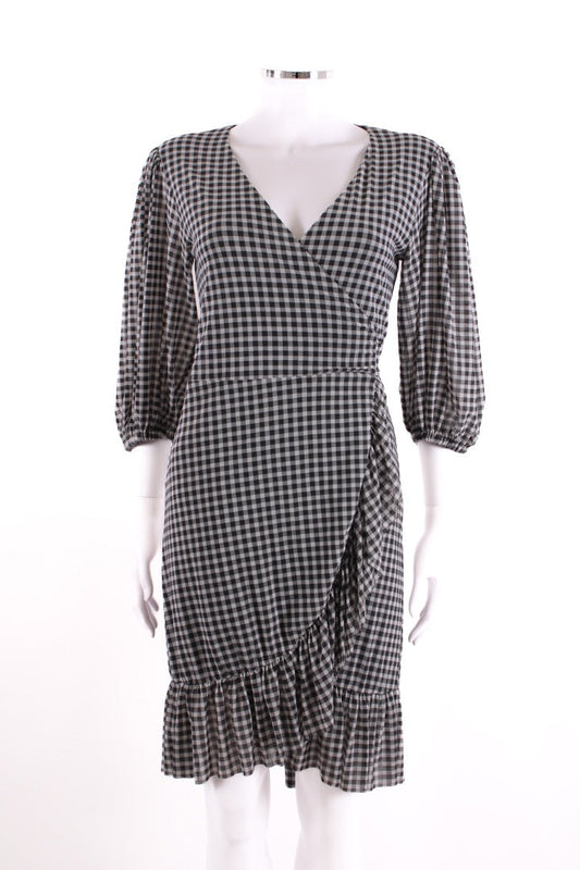 Ganni S/S Check Wrap Dress Black/ White 8 | Default Title, Black
