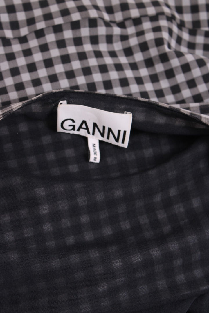 Ganni S/S Check Wrap Dress Black/ White 8 | Default Title, Black