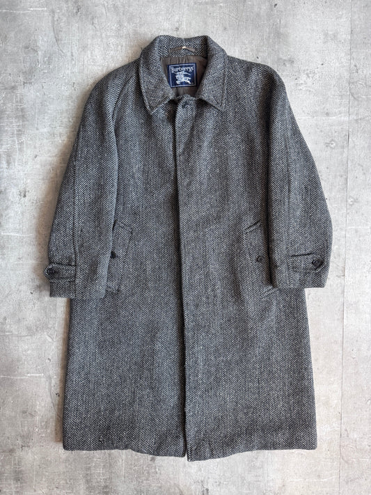 Burberry Grey Herringbone Tweed Overcoat