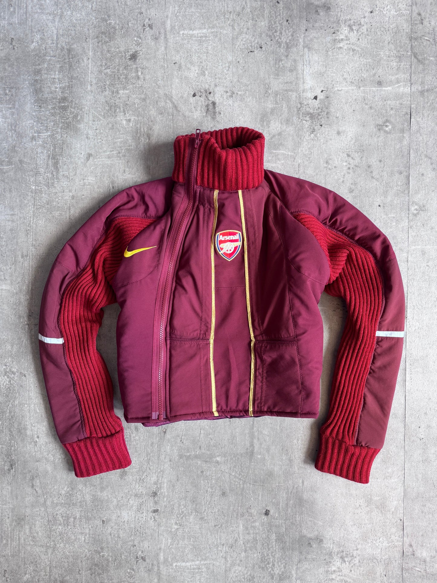 VT Rework: Arsenal Rib Knit Detail Asymmetric Cropped Bomber