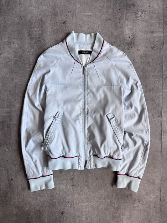 Versace Sport Light Blue Dual Zipper Red Stripe Detailed Bomber Jacket