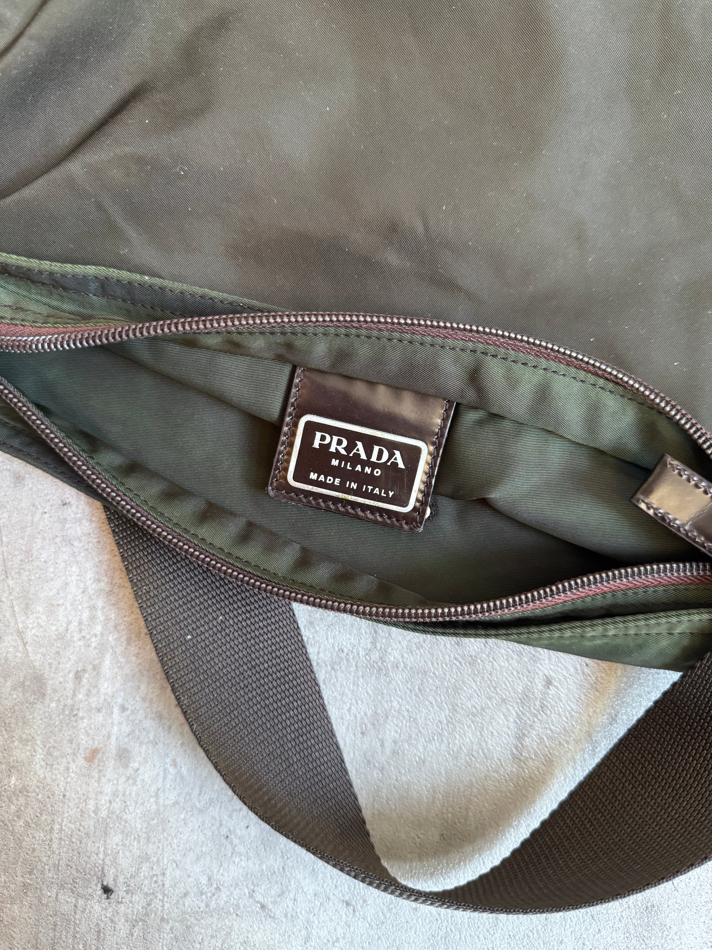 Prada Nylon Olive Green Tote Crossbody Bag