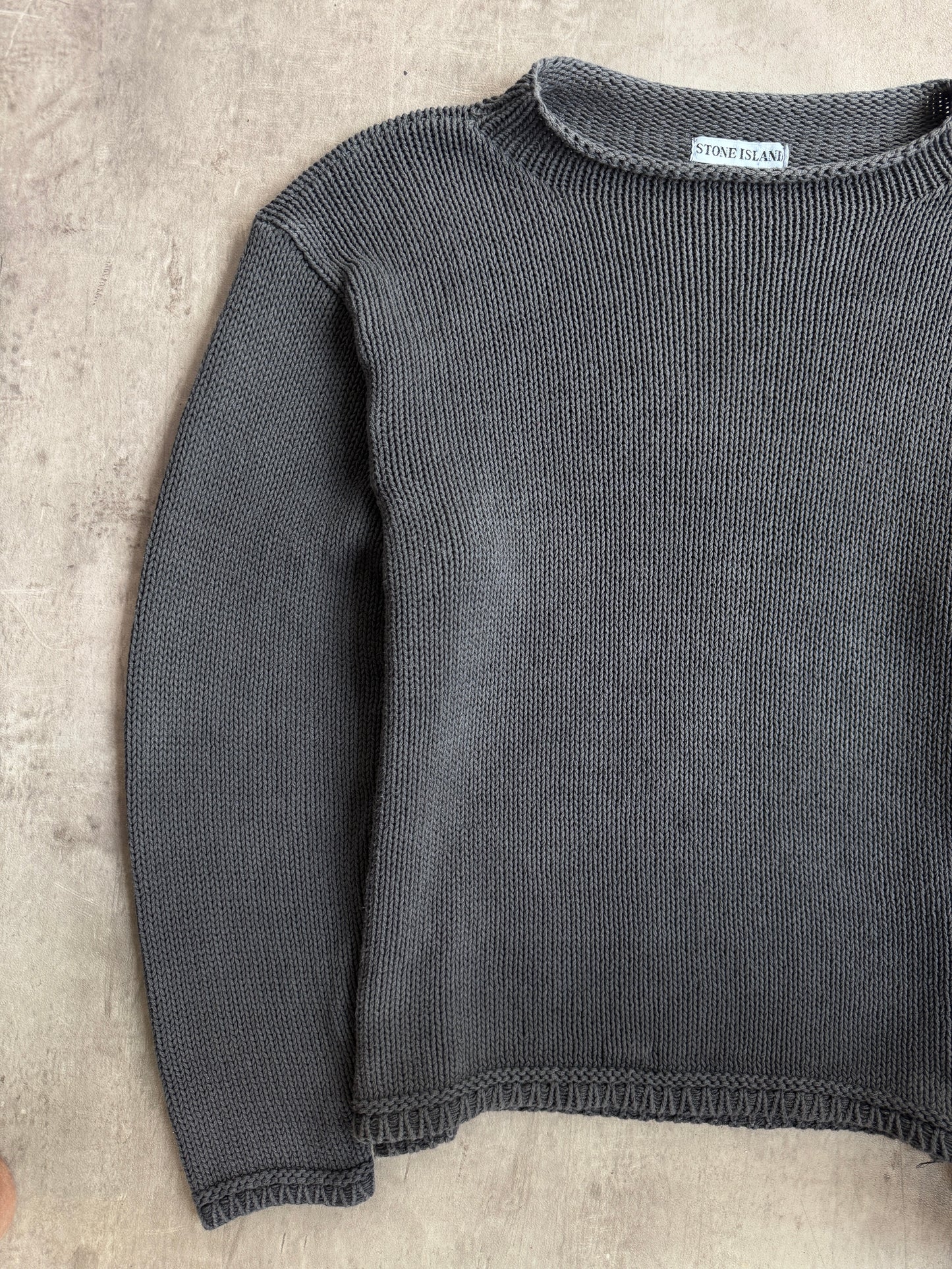 A/W1998 Stone Island Washed Black Low Gauge Knit Sweater