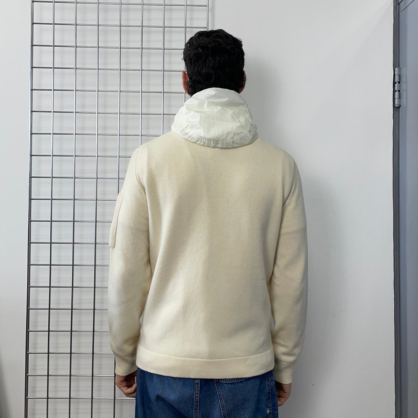 C.P. Company Cream Hybrid Zip-Through Knit Jacket | Large, Cream