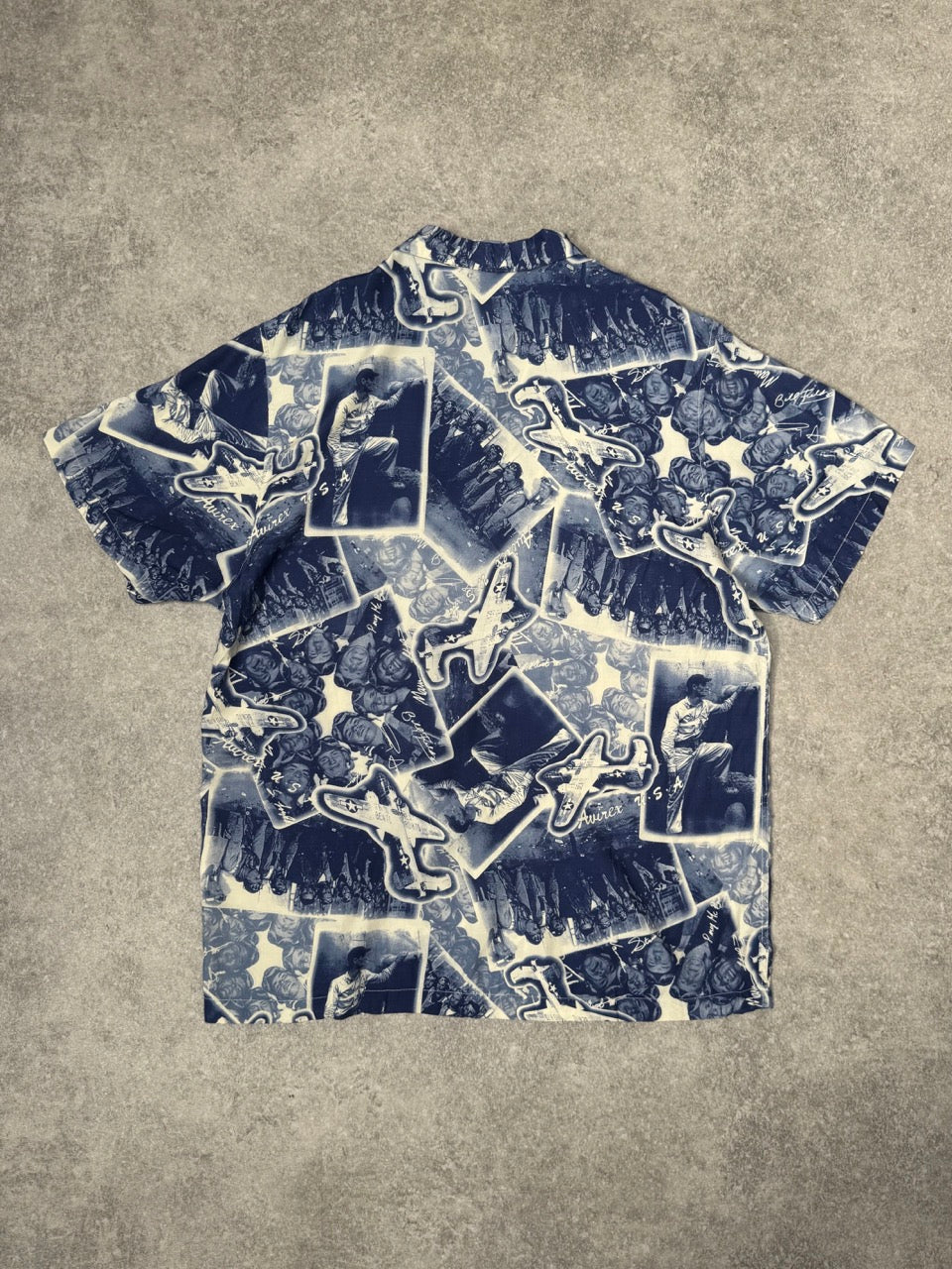 90s Avirex Pilot Print Blue Cotton Shirt