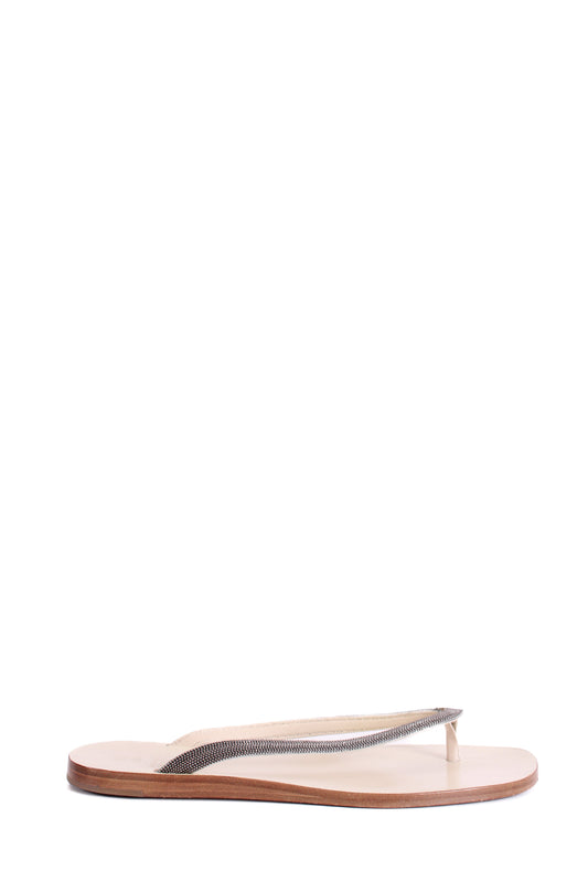 Brunello Cucinelli Metal Detail Strap Sandals Cream/ Silver 39 | DEFAULT TITLE, Cream
