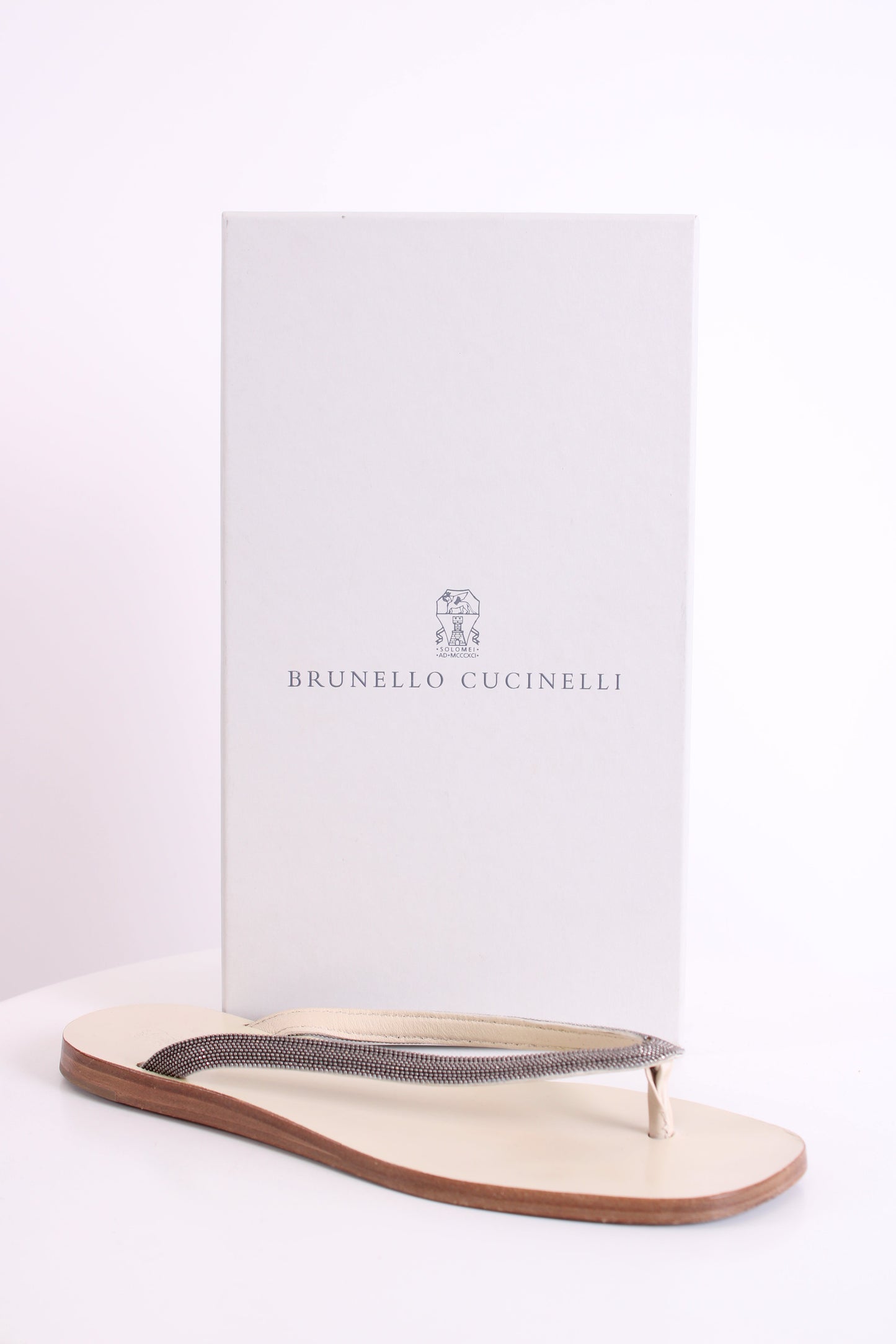 Brunello Cucinelli Metal Detail Strap Sandals Cream/ Silver 39 | DEFAULT TITLE, Cream