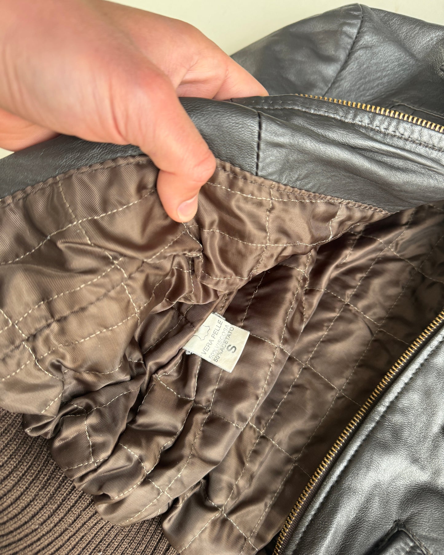 90'S CROPPED MULTIPOCKET LEATHER JACKET - S | Small, Brown