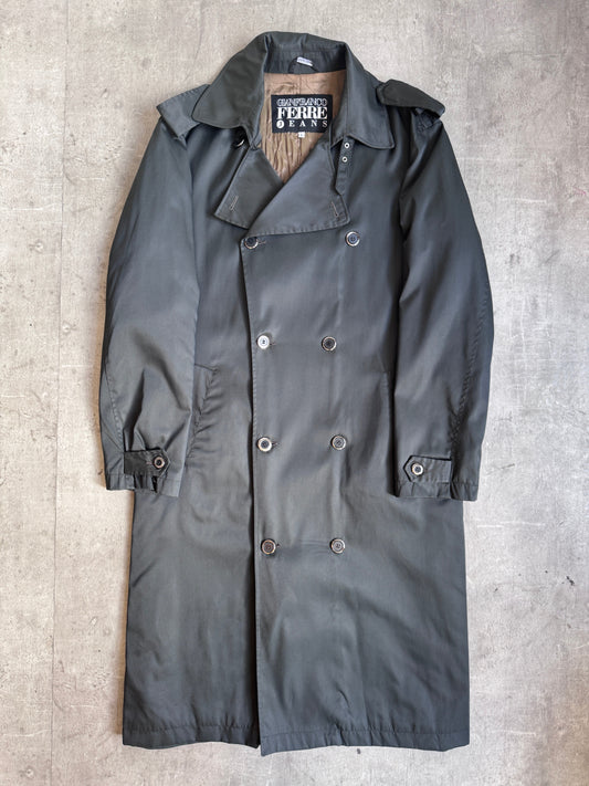 Gianfranco Ferre Jeans Reflective Nylon Double Breasted Buckle Trench