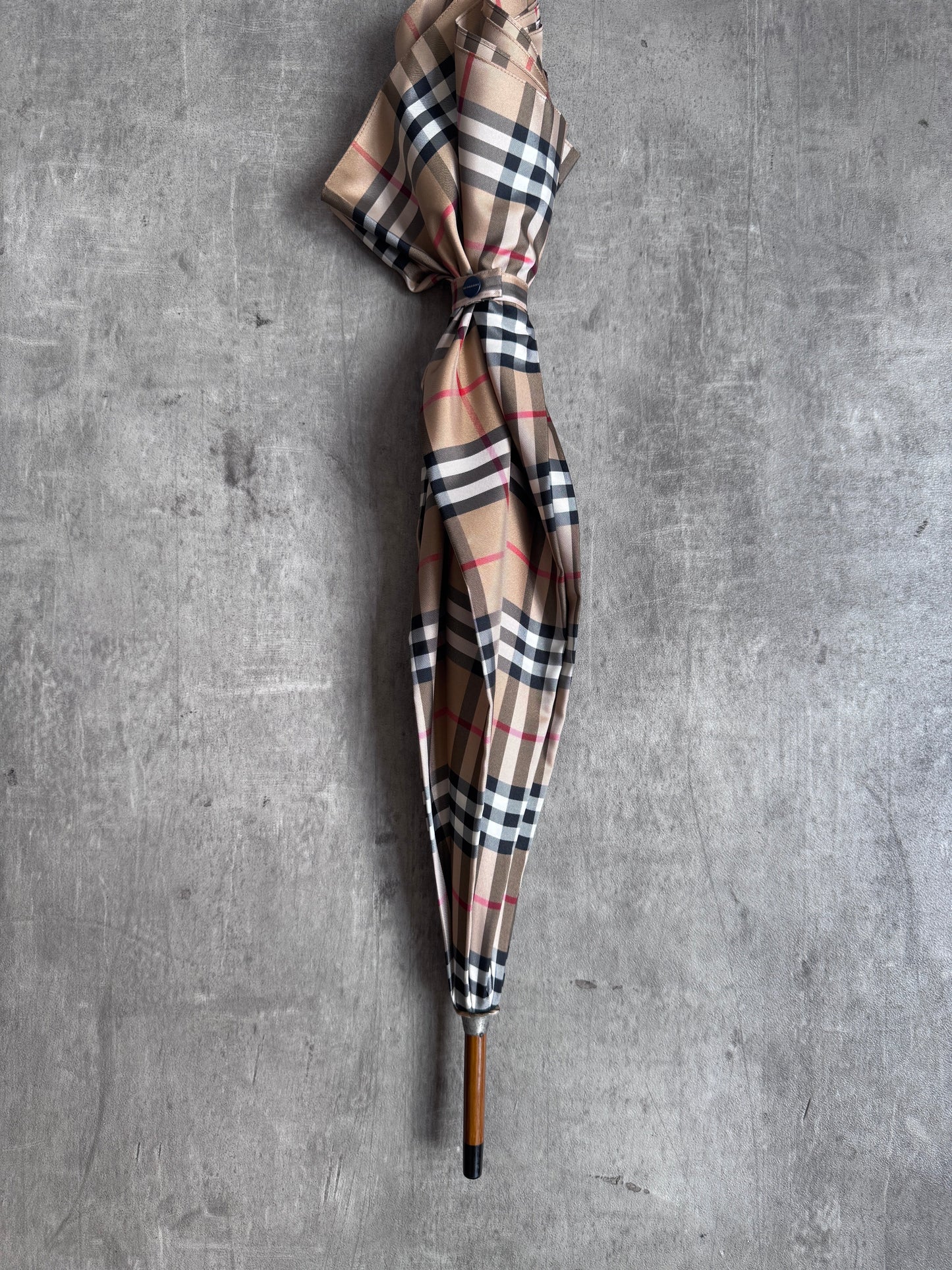 Burberry Beige Nova Check Brass Logo Plaque Handle Umbrella