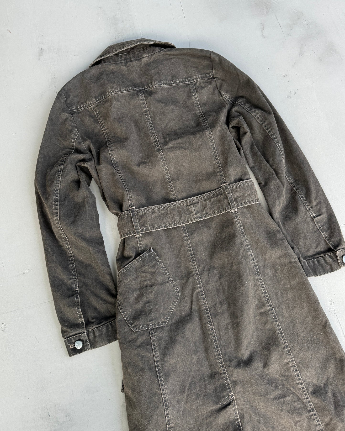 NZJEANS 2000'S LONG BELTED DENIM OVERCOAT - S/M | S/M, Brown