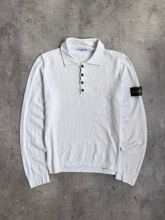 S/S 2007 Stone Island White Lightweight Collared Knit Sweater