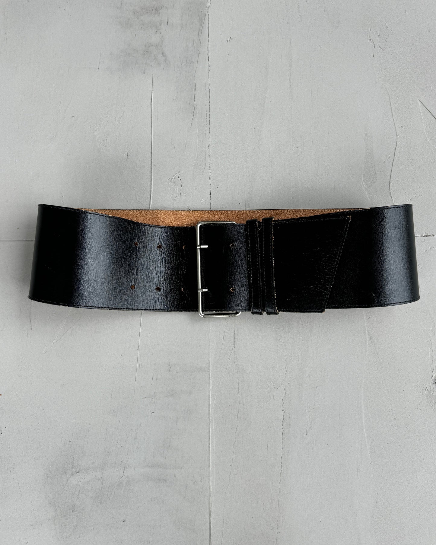 COMME DES GARCONS TRICOT 1990S WIDE BLACK LEATHER BELT | O/S, Black