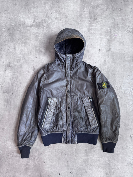 A/W 14' Stone Island Mussola Gommata Navy Reflective Nylon Hooded Bomber