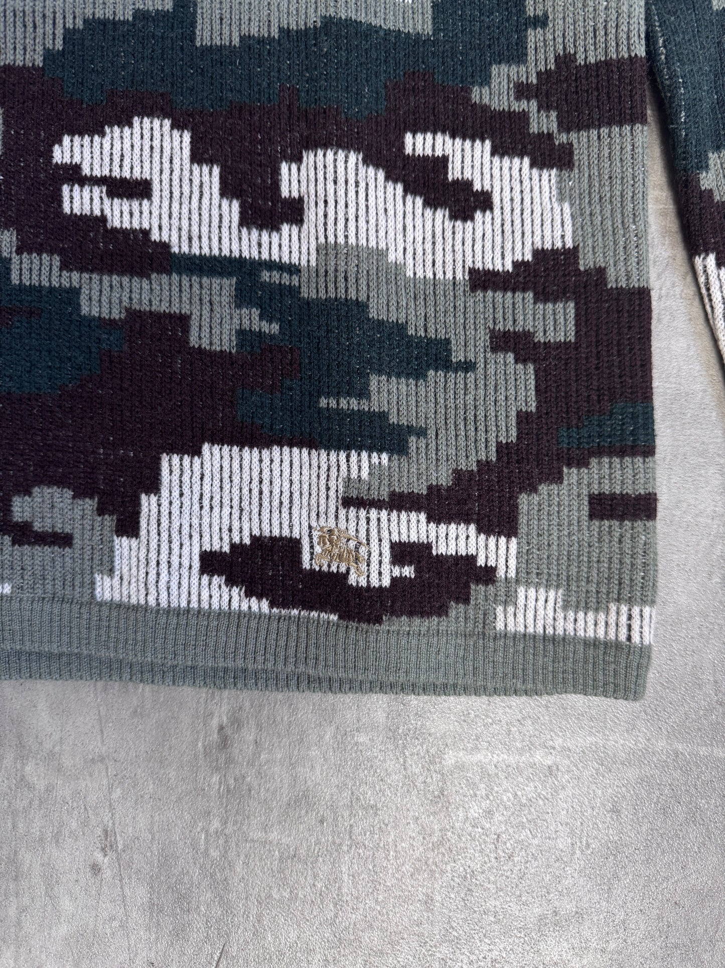 Burberry Black Label Green Pixel Camouflage Rib Knit Crewneck