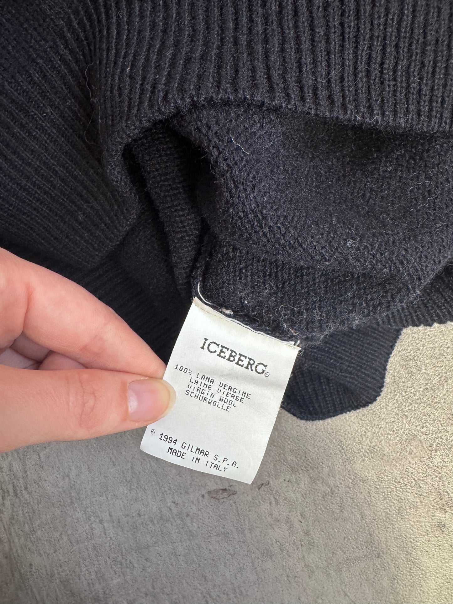 ICEBERG 1994 Jeans Navy Logo Lana Wool Knit Crewneck Sweater