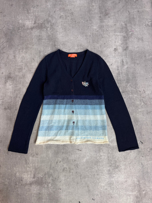 Iceberg Ice.History Mohair Blend Blue Button Down Tom And Jerry Patch Cardigan