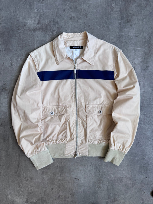 1990's Versace Sport Navy Stripe Structured Work Blouson | Medium, Multicoloured