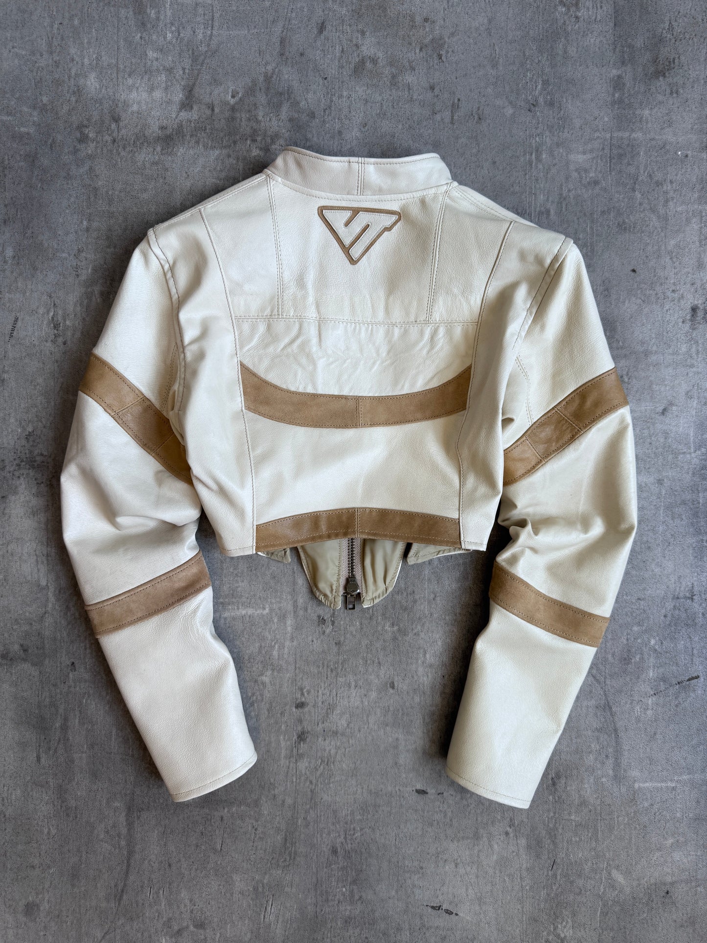VT Rework: Marlboro Beige Corsetted Leather Jacket | Extra Small, Multicoloured