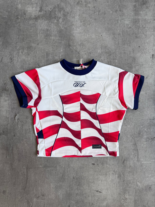 VT Rework: USA Football Panelled Crop Top | Medium, Multicoloured