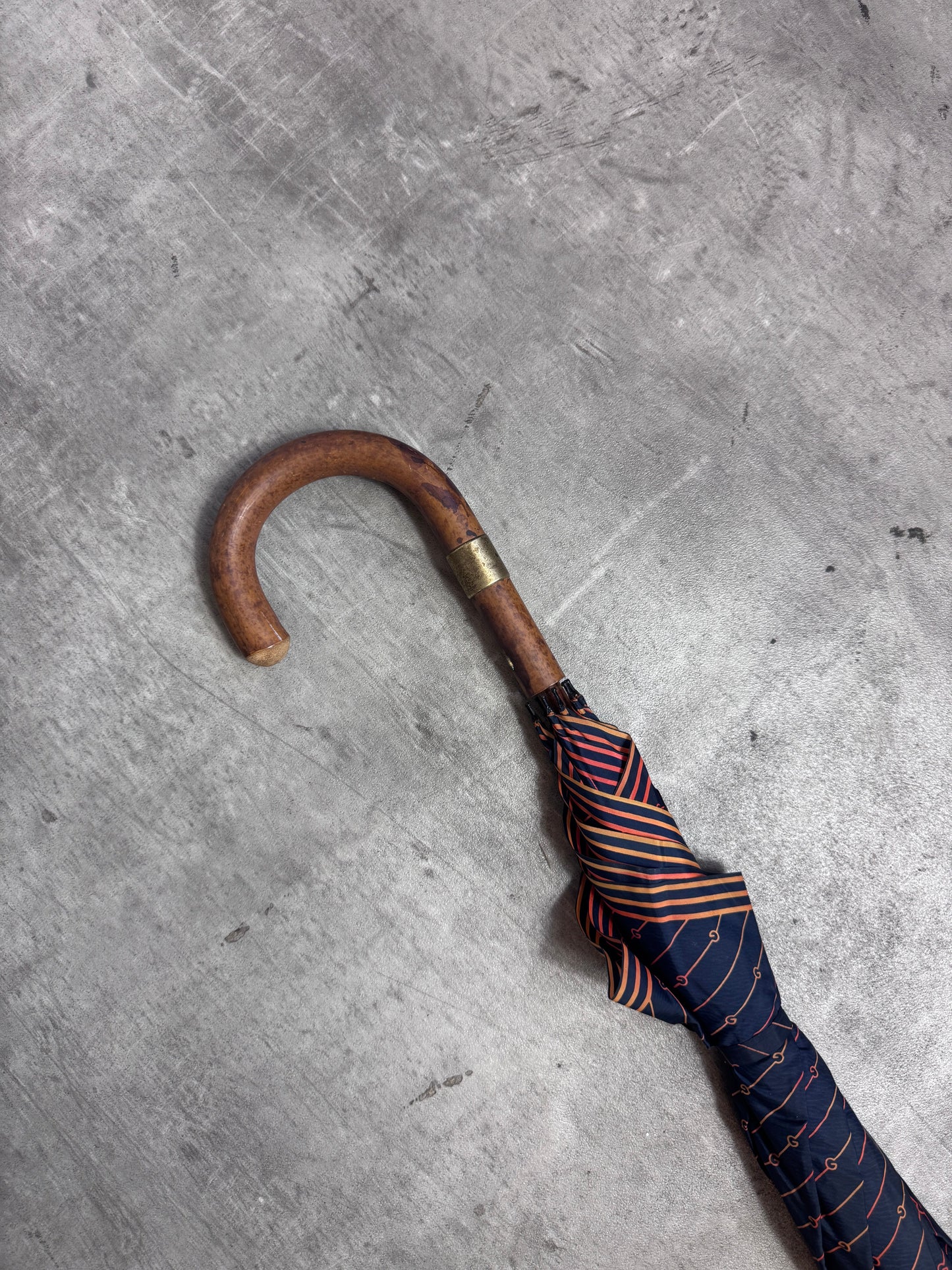 Gucci 1980 Orange Monogram Print Wooden Handle Full Umbrella