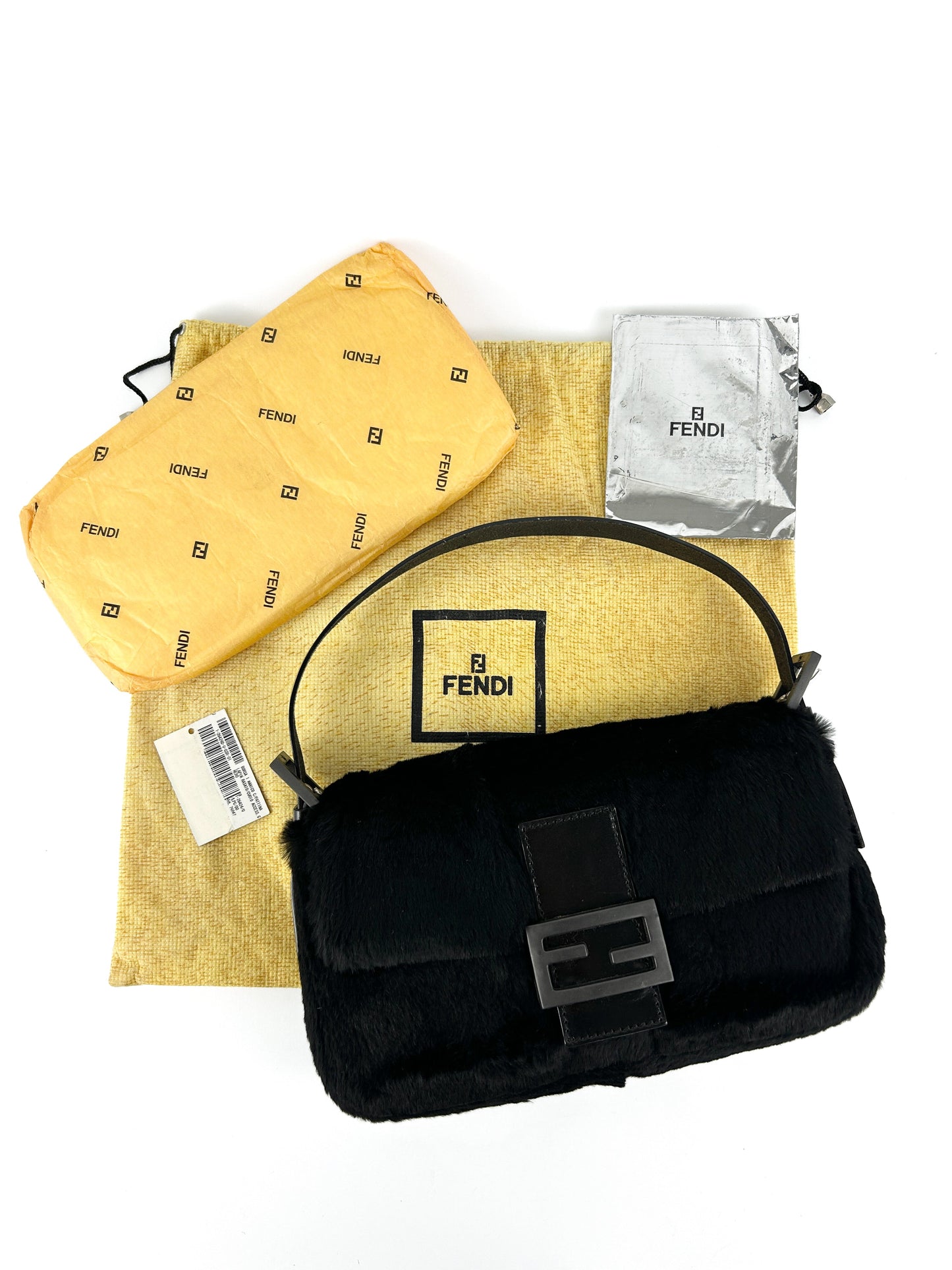 Vintage Fendi Black Lapin Fur Baguette Shoulder Bag (90s) | O/S, Black