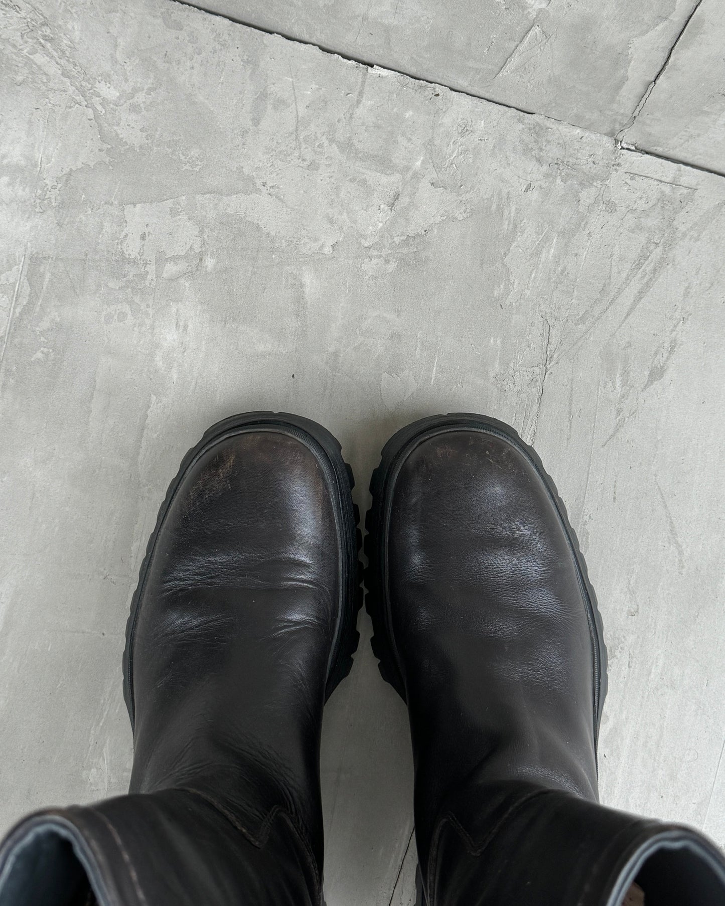 PRADA FW03 COMBAT LUG-SOLE BIKER BOOTS - UK 8 | UK 8, Black