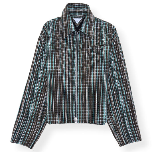 BOTTEGA VENETA TWEED ZIP-UP JACKET TEAL / BROWN 50 / M | Medium, Brown