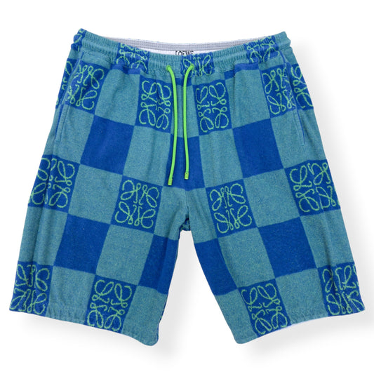 LOEWE X PAULA'S IBIZA ANAGRAM CHECKERBOARD SHORTS BLUE XXL | XXL, Blue