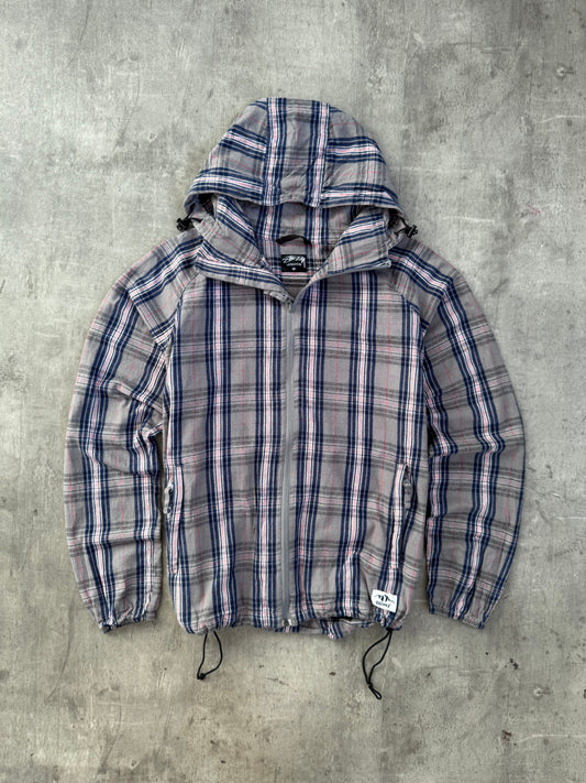 Stussy Plaid Drawstring Hooded Bomber Jacket