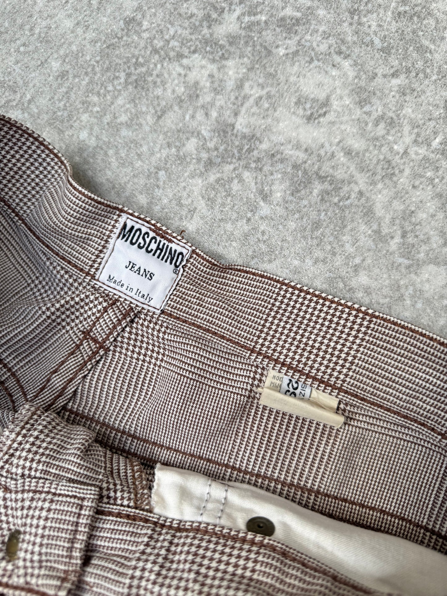 Moschino Brown Plaid Cotton Trousers