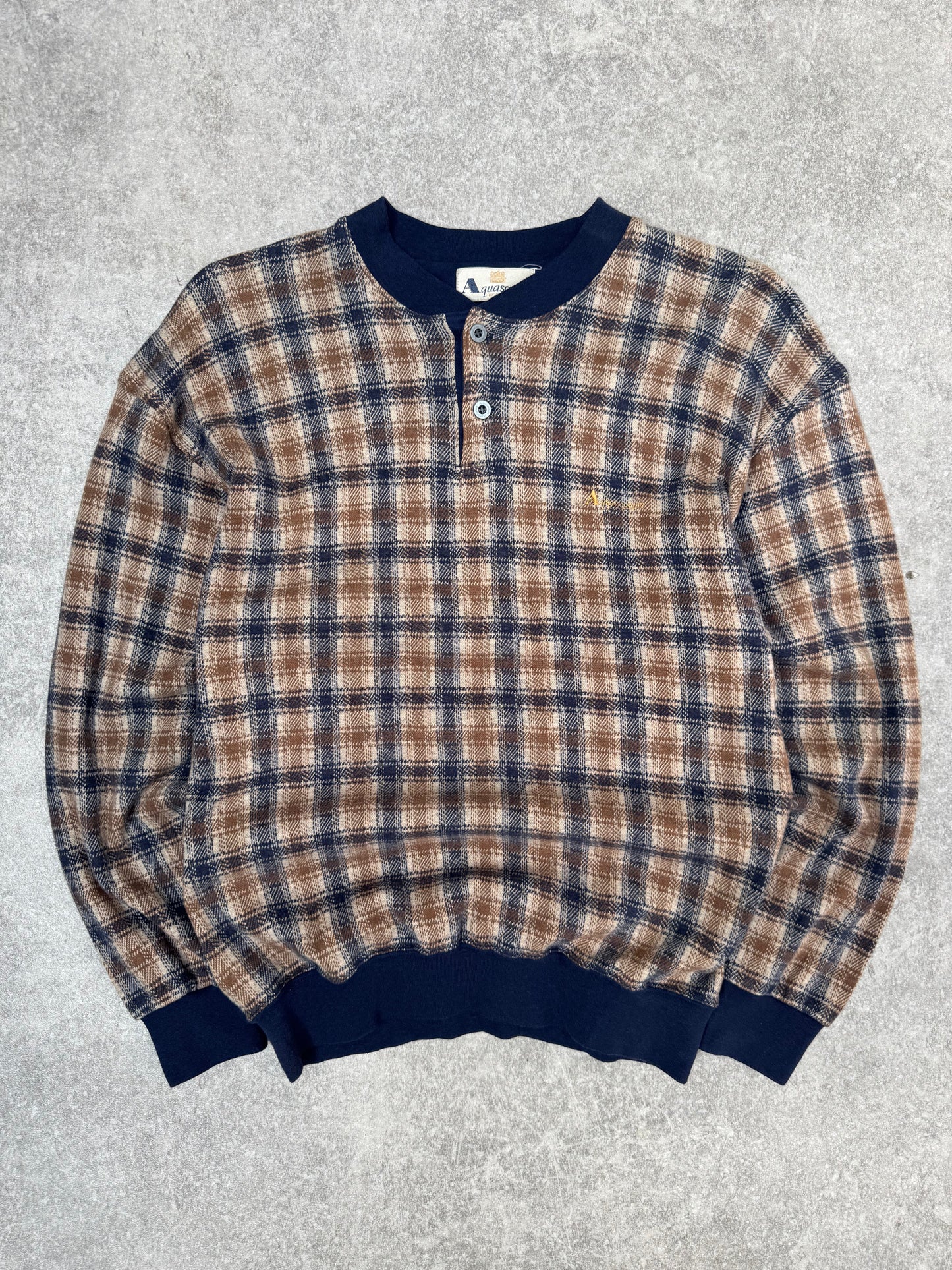 Aquascutum Checked Long Sleeve Cotton Sweatshirt