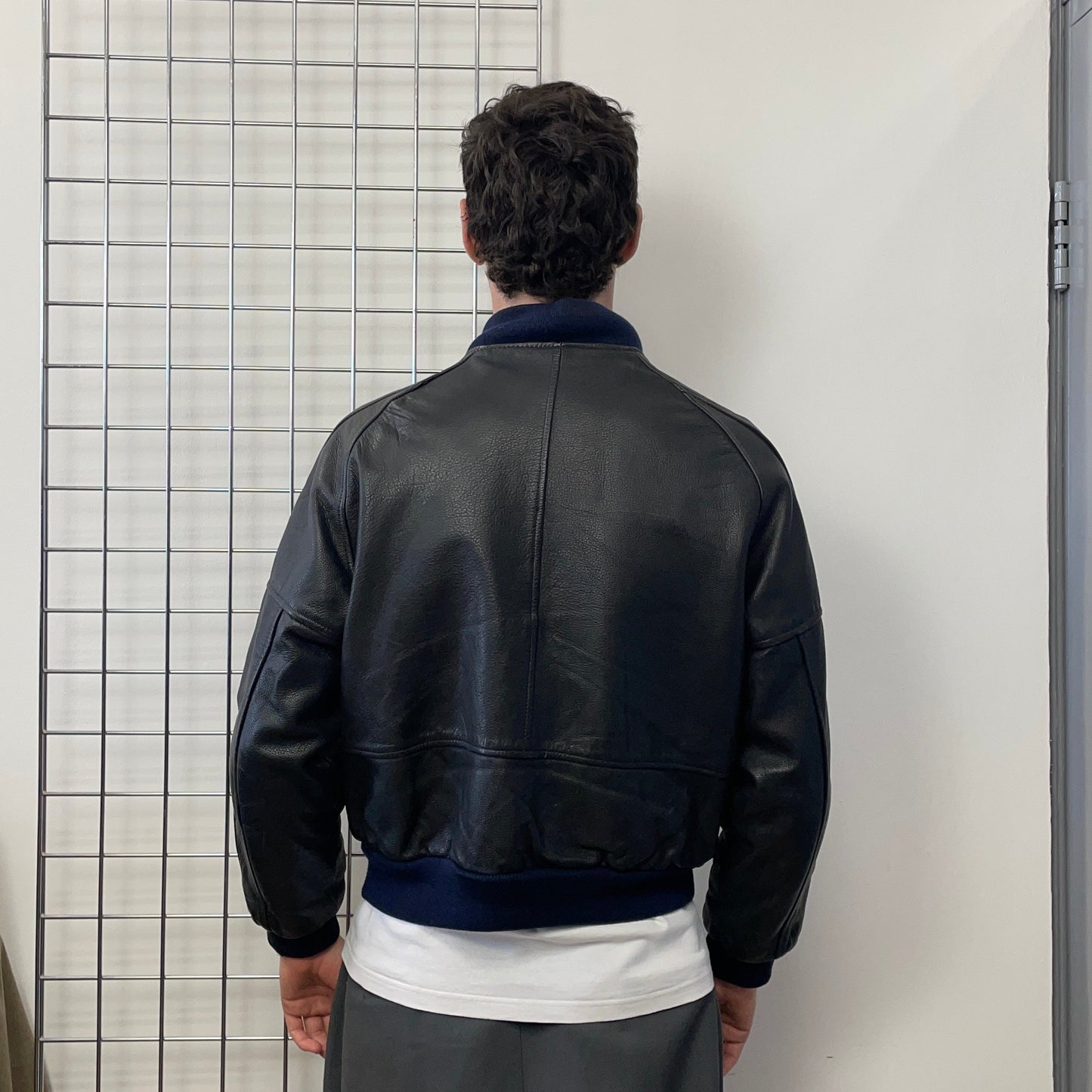 Kadoya Black G2 Leather Navy Trim Bomber Jacket | Medium, Black