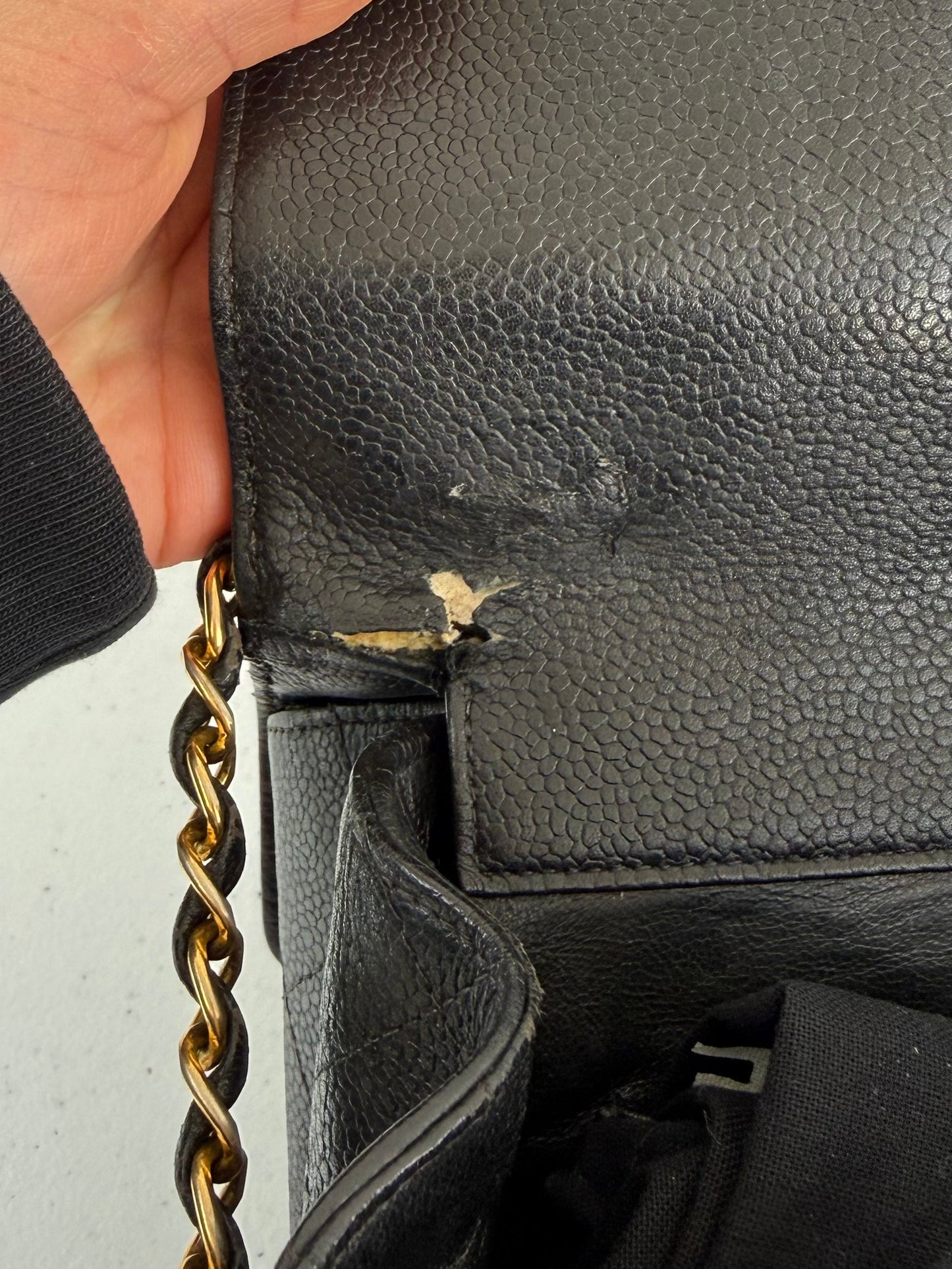 Vintage 90s Chanel Double Sided Black Caviar 24K GHW 30cm Classic Flap Bag | O/S, Black