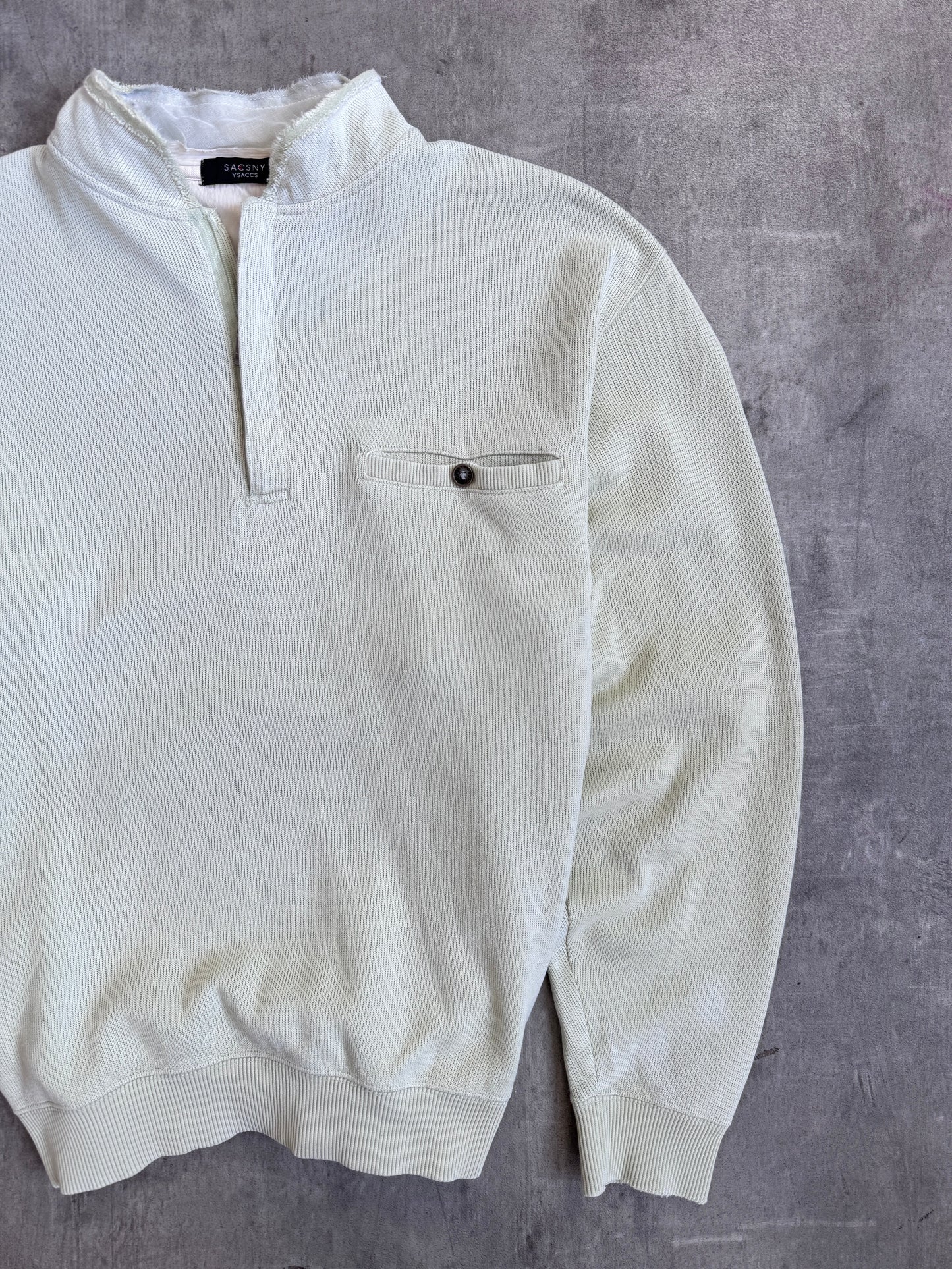 Sacsny Y'saccs Yohji Yamamoto Beige Raw Hem Quarter Zip Cotton Sweater