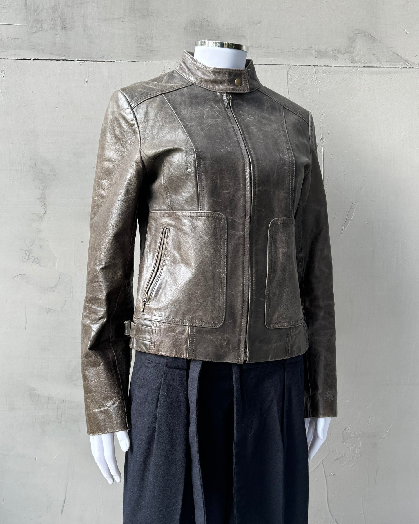 90'S WASHED BROWN LEATHER JACKET - M | Medium, Brown
