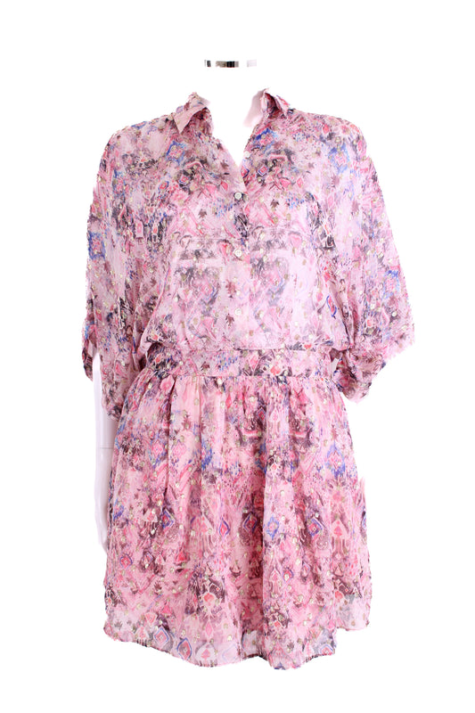 IRO Gazania S/S Print Dress Pink/ Gold 8 | Default Title, Gold