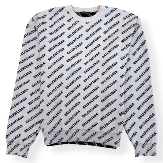 BALENCIAGA ALLOVER LOGO KNIT JUMPER WHITE / BLACK XL | XL, Black