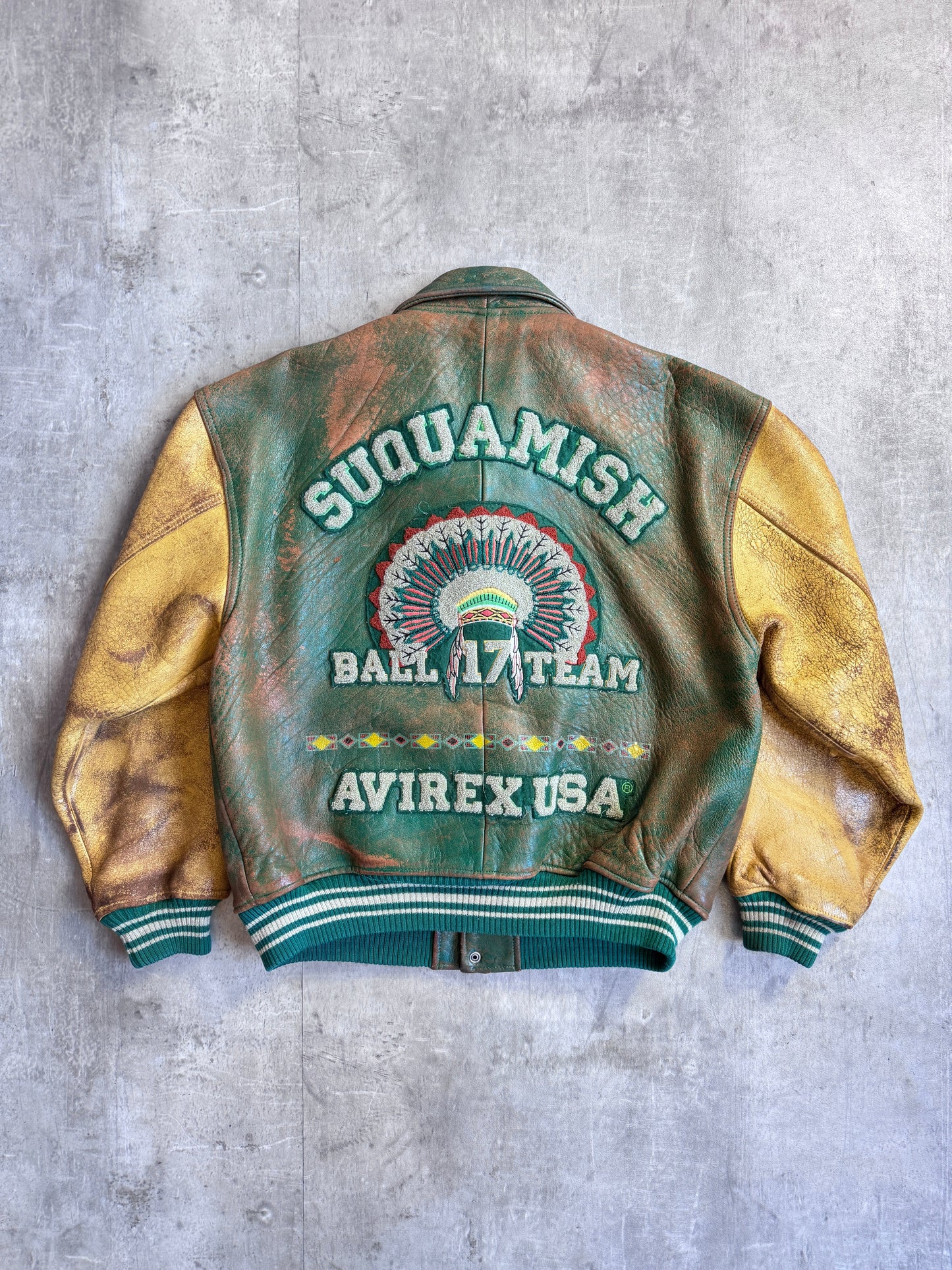 1980s Avirex Varsity 'Squamish' Patch Detail leather Bomber