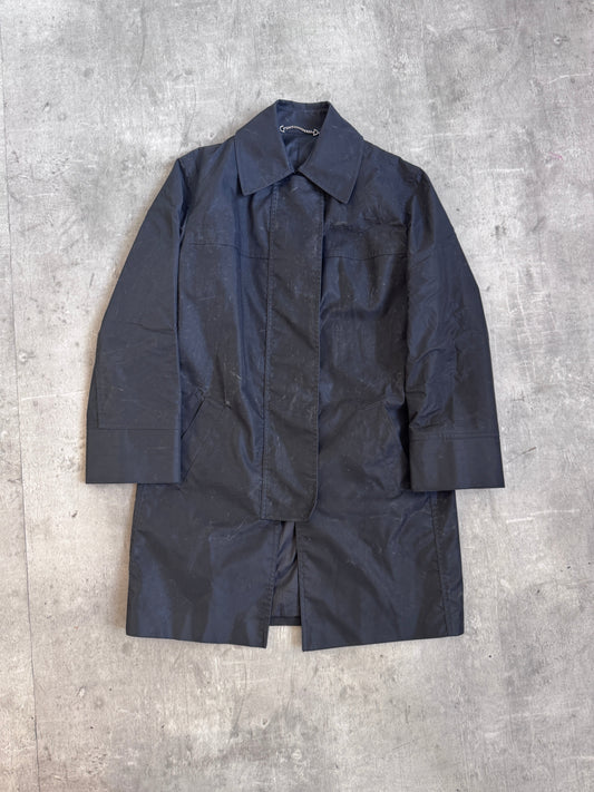 Gucci Black Waxed Poly Dual Zip Trench Coat (SOLD AS SEEN)