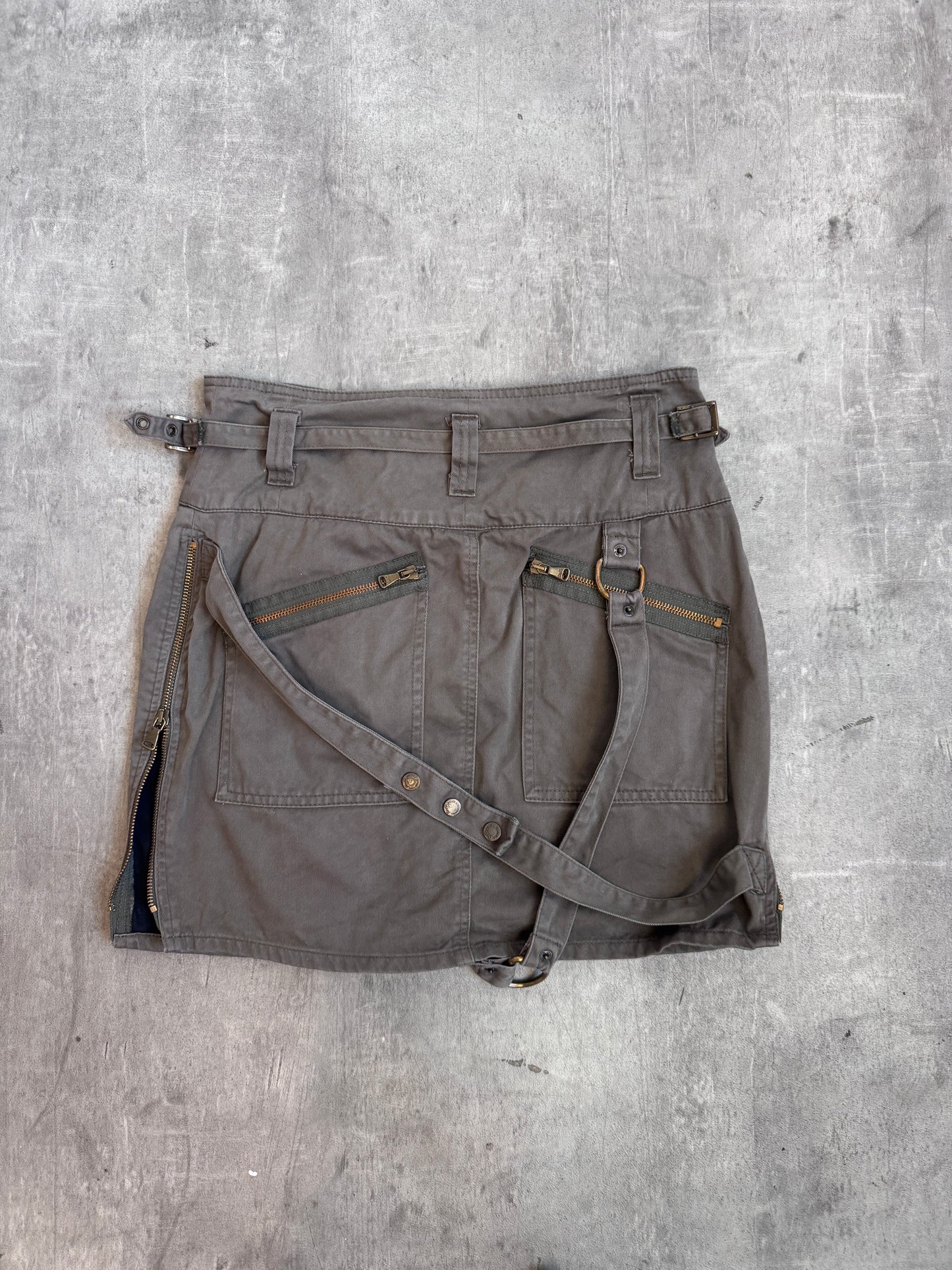 Dolce & Gabbana Khaki Brass Hardware Detail Strap Mini Skirt