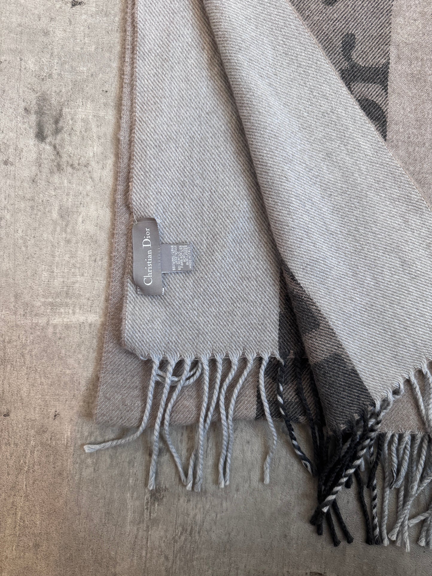 Christian Dior Wool Blend Grey Logo Print Scarf