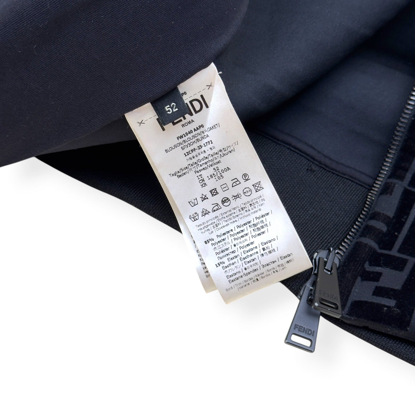 FENDI FF LOGO VELVET ZIP-UP HOODIE BLACK 52 / L | Large, Black