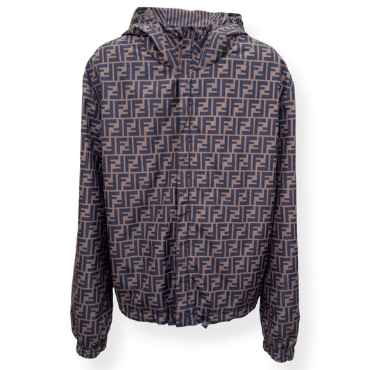 FENDI REVERSIBLE LOGO-PRINT SHELL WINDBREAKER JACKET BROWN 50 / M | Medium, Brown