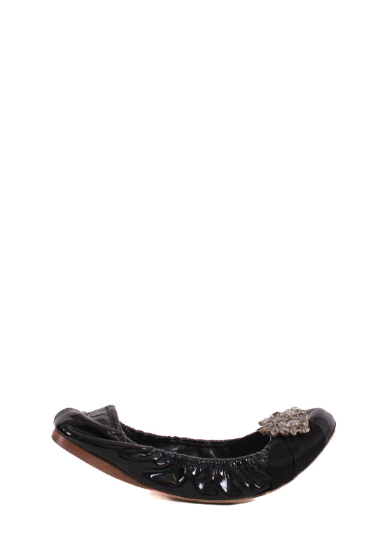 Miu Miu Patent Crystal Detail Ballet Flats Black 38 | O/S, Black