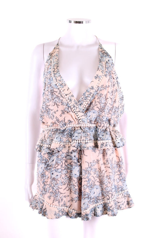 Zimmermann Halter Neck Floral Playsuit Pink/ Blue S | Default Title, Blue