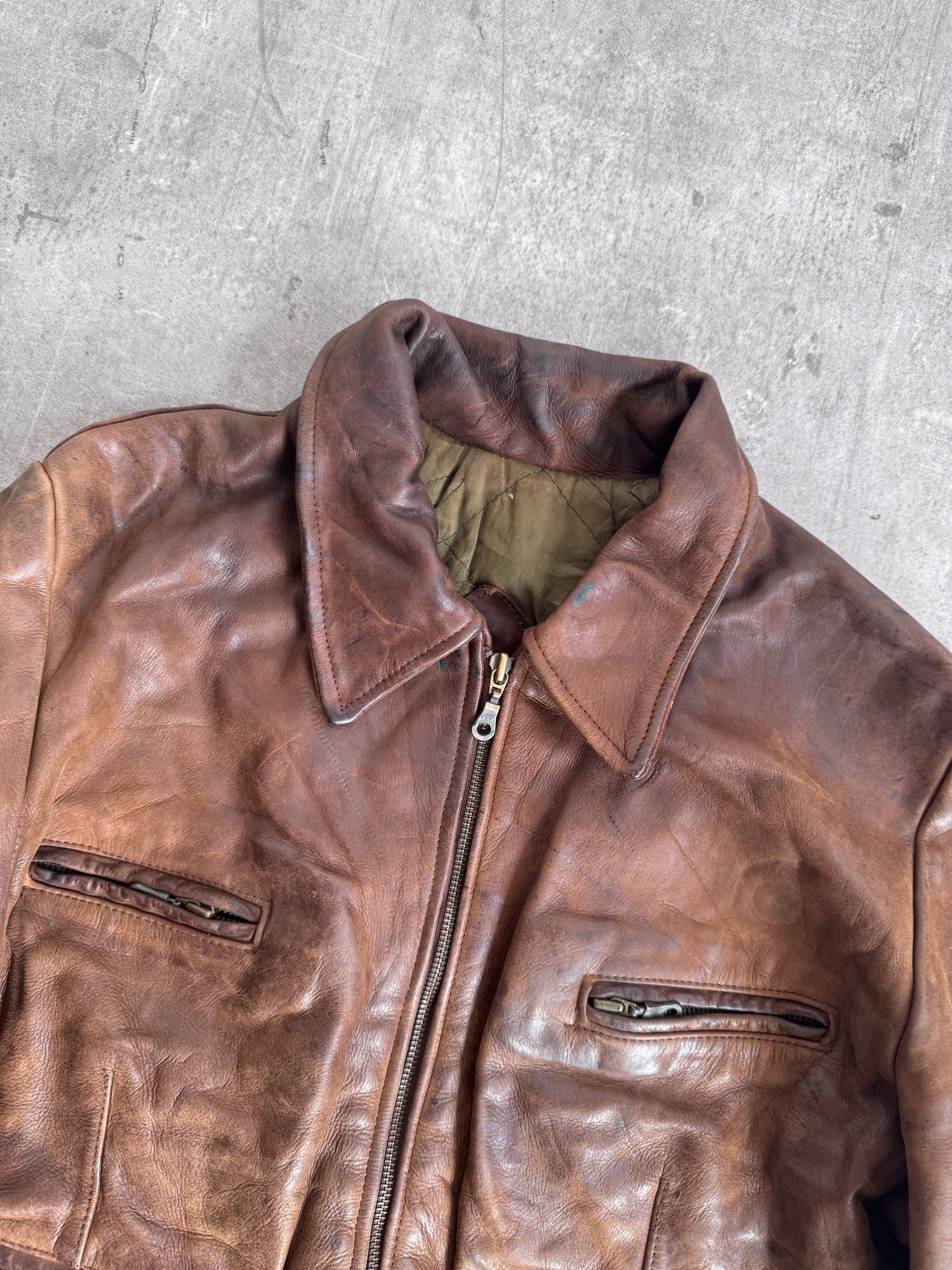 Dark Brown Leather Vintage Bomber Jacket