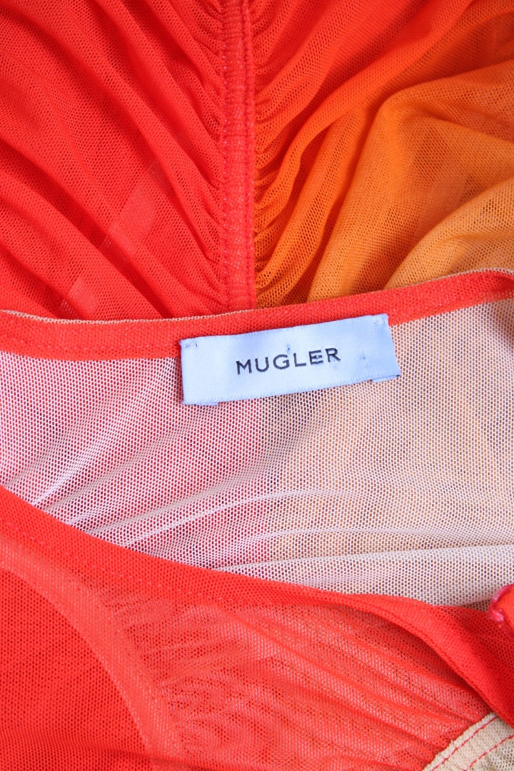 Mugler L/S Ombre Mesh Dress Orange/ Beige S | O/S, Multicoloured