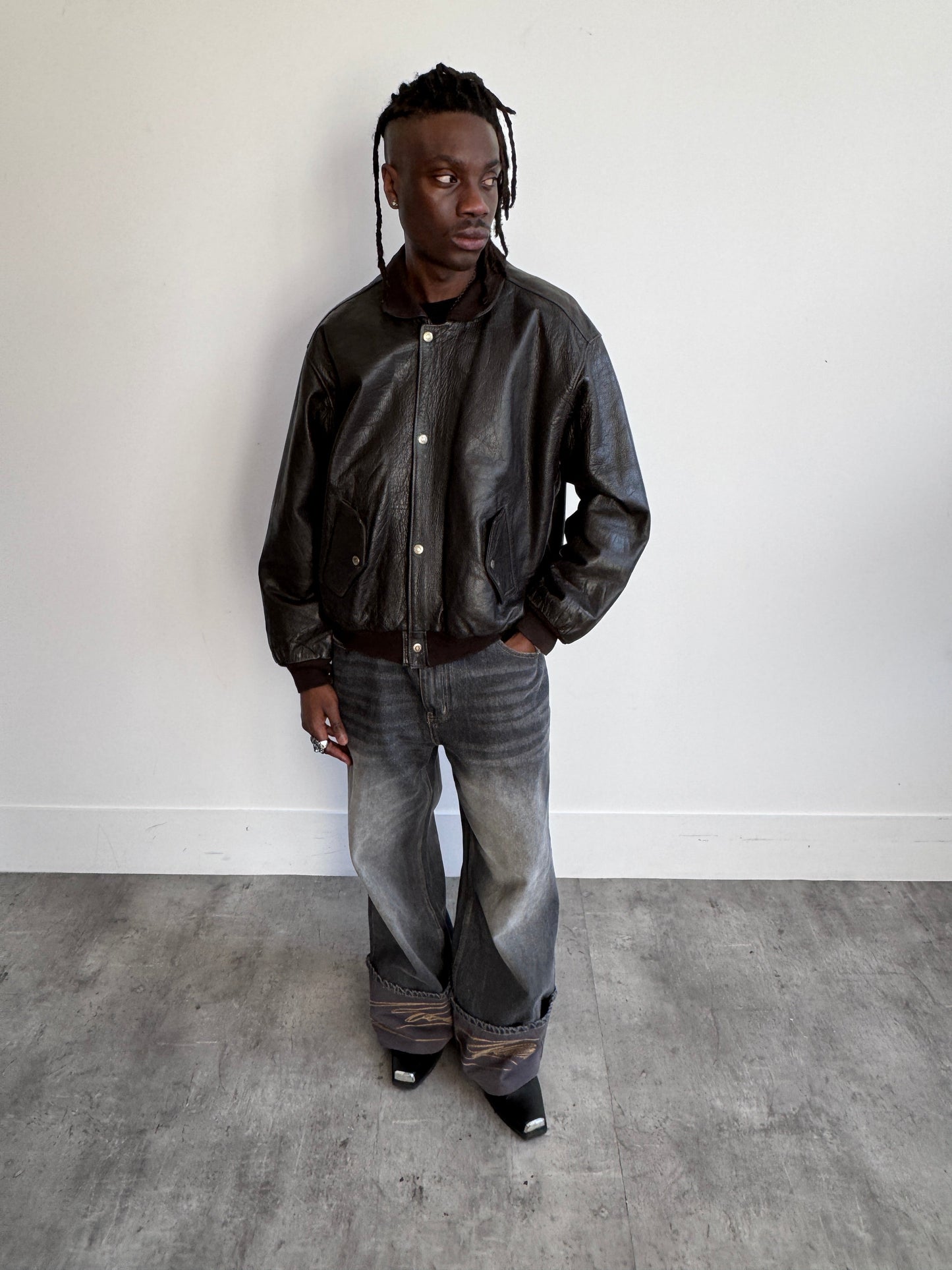 The Pilot Bistre Brown Waxed Leather Bomber Jacket