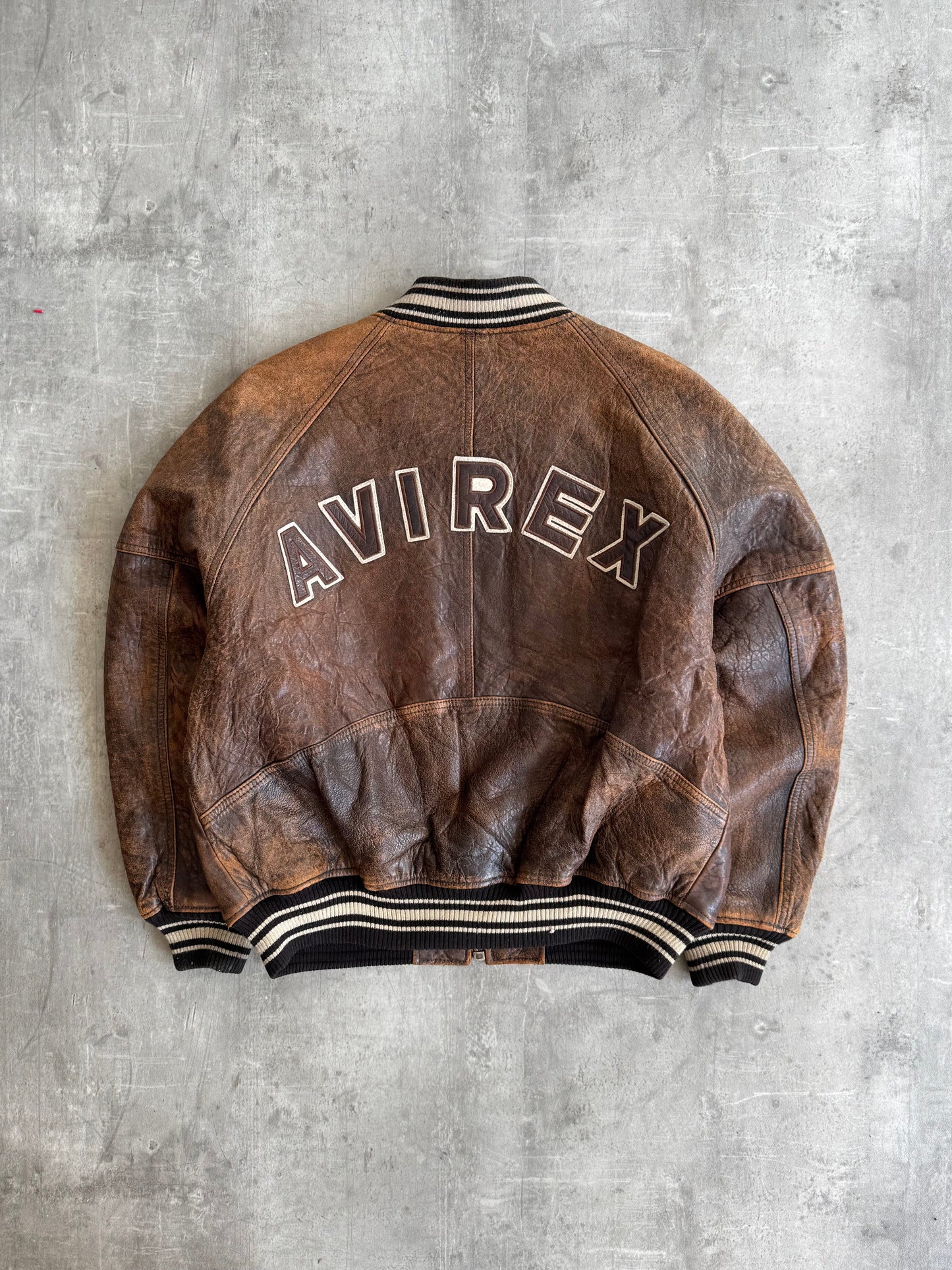 Avirex 'Normandy Campaign' Distressed Brown Leather Flight Jacket